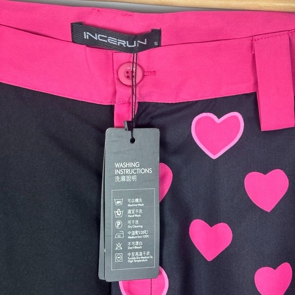 Incerun Womens Pink Black Heart Crop Dress Pants Womens Small NWT Valentines Day - Picture 3 of 10